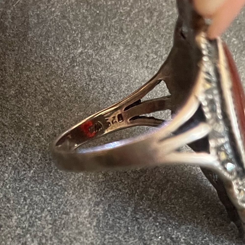 SOLD Carnelian Marcasite Sterling Ring 5.5 - Picture 5 of 9